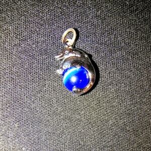 Silver Dolphin Pendant with Blue Orb